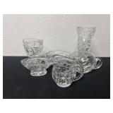 Group of crystal vases and creamer and dish