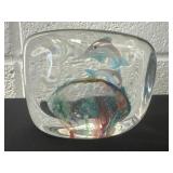 Glass Dolphins Paperweight 2.5x3in