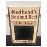 16ï¿½x13ï¿½ redheads rod and reel on tap wood sign