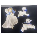 Vintage chalkware little Bo peep and 2 sheep