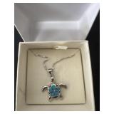Blue Opal Sea Turtle Plumeria Hawaiian Necklace