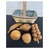 Longbirger basket with wood fruit
