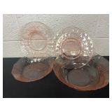 Pink depression glass bowl and plates