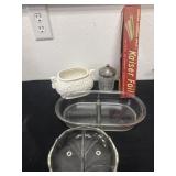 Pyrex dish foil with leaf glass bowl and more