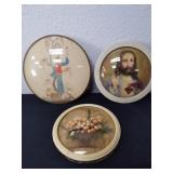 Vintage rounded glass framed pictures