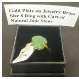 Gold plate on jewelry brass sz 8 ring with carbon