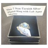 Size 7 non-tarnish silver plated ring with lab