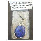 All nickel silver with lapis pendant on silk