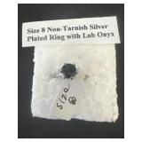 Size 8 non-tarnished silver plated ring with lab