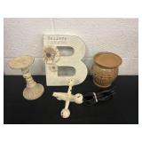 Wood letter B, wax melter and candle holder