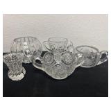 Group of crystal vases bowl and sugar