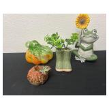 2 cute pumpkin with rainbow planter and frog