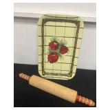 Vintage 15ï¿½ metal tray and wood rolling pin