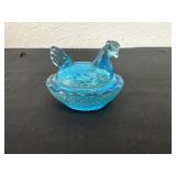 Blue Glass Mini Hen on Nest Covered  Dish 2.5ï¿½