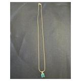 Gold Tone Necklace with a Green Chalcedony Stone