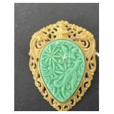 Vintage celluloid faux jade 1940s pin