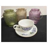 Bohemian Glass Lanterns with Metal Handle, Set of