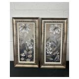 Two Floral Framed Artwork Pictures 25x13