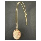 14 K gold carve shell cameo brooch and pendant