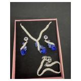 Rhinestone blue necklace with earrings and