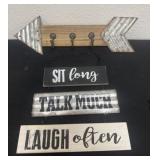 3 sign plaque with wood arrow hook