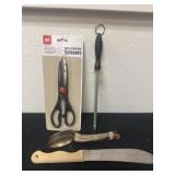 Multipurpose scissors and sharpener steel chefs