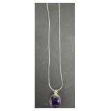 Large opal amethyst pendant necklace with silver