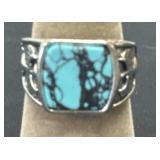 Faux turquoise ring with a decorative band size