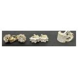 3 pairs of clip on cz earrings