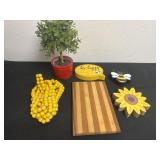 Wood decor with fake floral and yellow beads