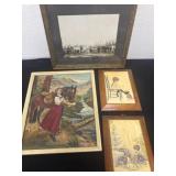 Group of vintage pictures with frames