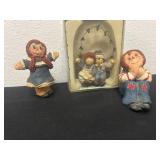 3 raggedy Ann and Andy figurines