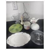 Group of misc glass. vase, candy plate, teapot and