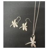 Dragon fly necklace with matching earrings