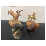 5ï¿½ wood buffalo, plaster bear, ceramic deer