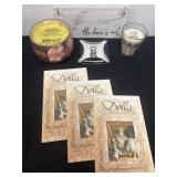 3 doll books and 2 new candles and dream sign