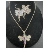 Sterling silver dragon fly earrings with matching