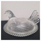 Vintage Indiana glass hen on nest covered glass