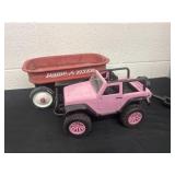 Pink jeep with radio flyer wagon