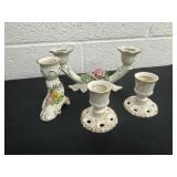 Dresden Pink Rose Double Candlestick Holder