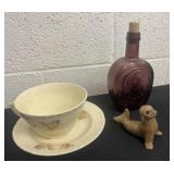 9ï¿½ horseshoe medicine bottle, seal figurine and