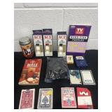 Group of poker chips puzzle book and domino and