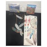 Group of feather decor with glass dessert coaster