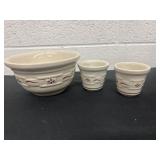 Longaberger Pottery 6.5ï¿½ bowl and 2 3ï¿½ dip cups