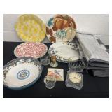 Group Of plates,  firguines, clock and cooler