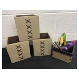 4 fabric organizer boxes with scrapbook scissors
