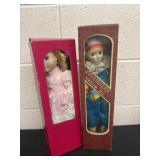 Porcelain doll with porcelain doll clown in box