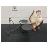 9ï¿½ vintage ceramic rooster 2 candle holder and