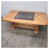 54' Coffee table with glass on wheels