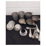 Vintage aluminum measuring cups, spoons and a
